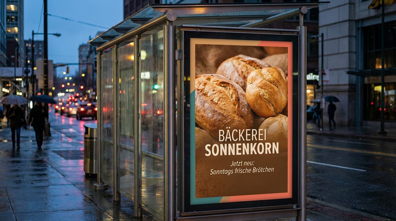 Plakat-Beispiel: Bäckerei Sonnenkorn im City-Light-Display